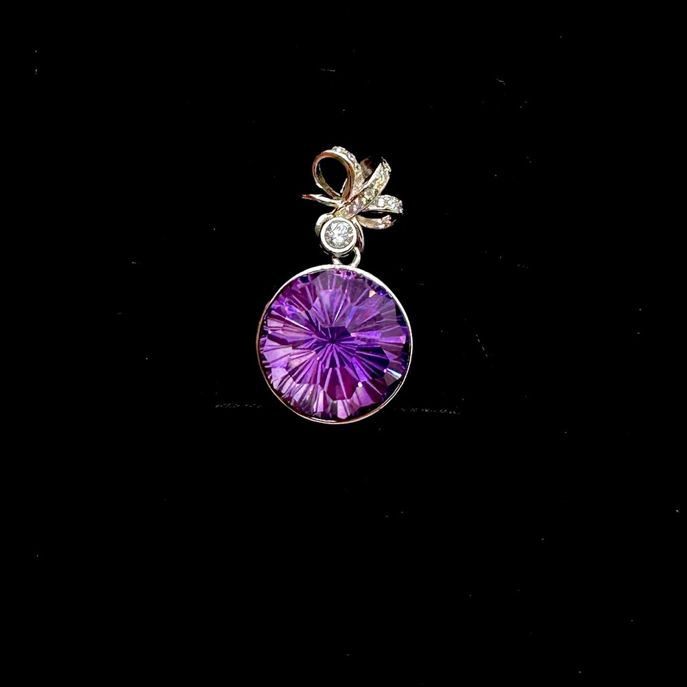 Amethyst pendant solid sterling silver 12 mm over 6 carats